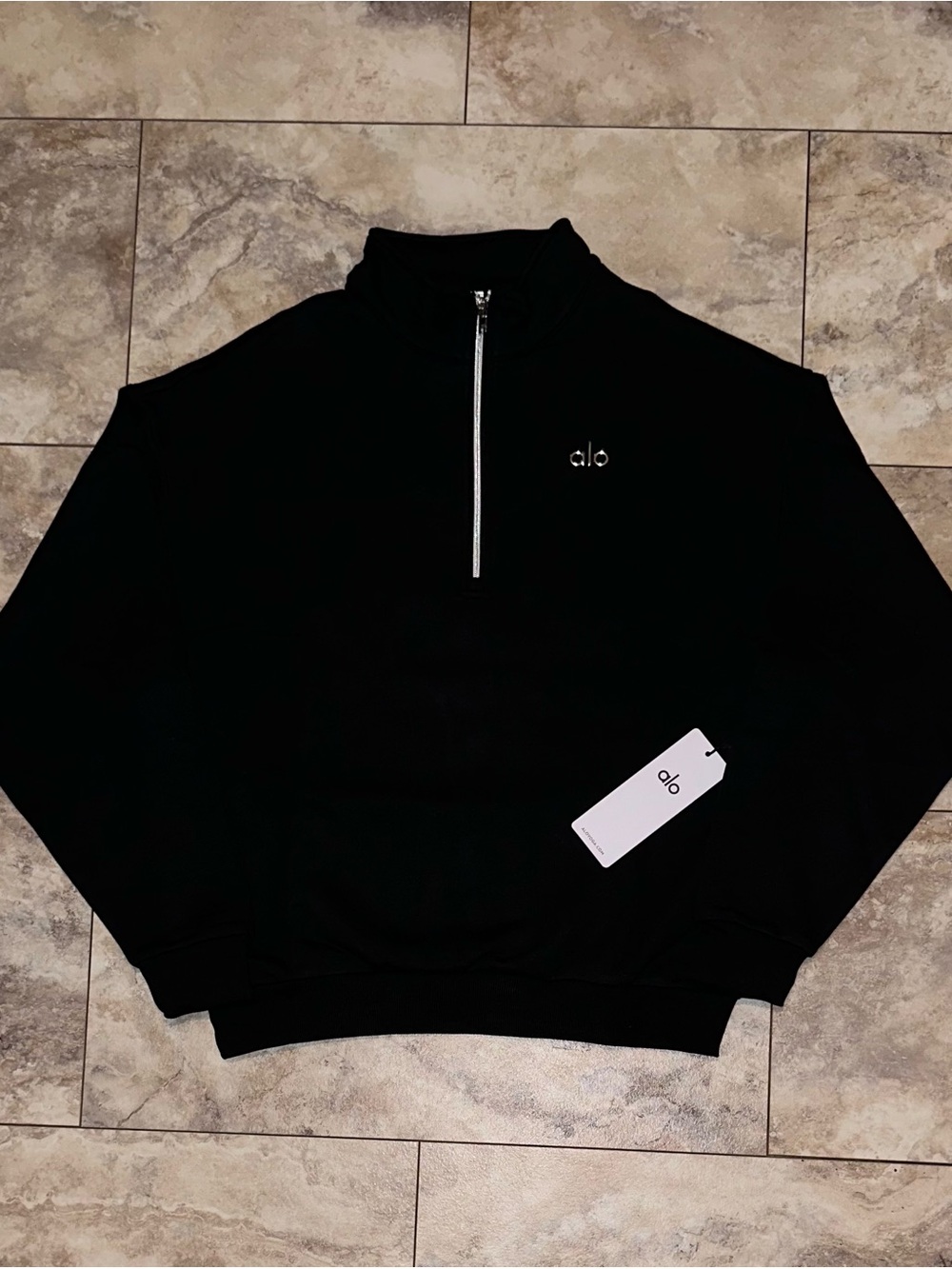 Alo Yoga Accolade 1/4 Zip Pullover Black NWT Quarter Zip Sweatshirt Size Small